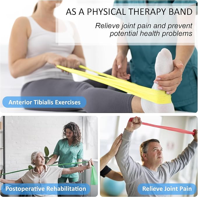 Resistance Bands Set for Physical Therapy, Rehab, Yoga and Pilates | Latex-Free elastic exercise bands suitable for rehab, yoga, Pilates, gym workouts, stretching, and home exercise