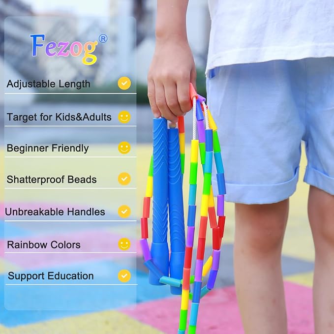 16.5FT Double Dutch Jump Ropes for Adults Kids 2-PACK | Rainbw Long Jump Rope, 1” Beaded Jump Rope for Fitness, Segmented Skipping Ropes for Exercise Training, Tangle-Free