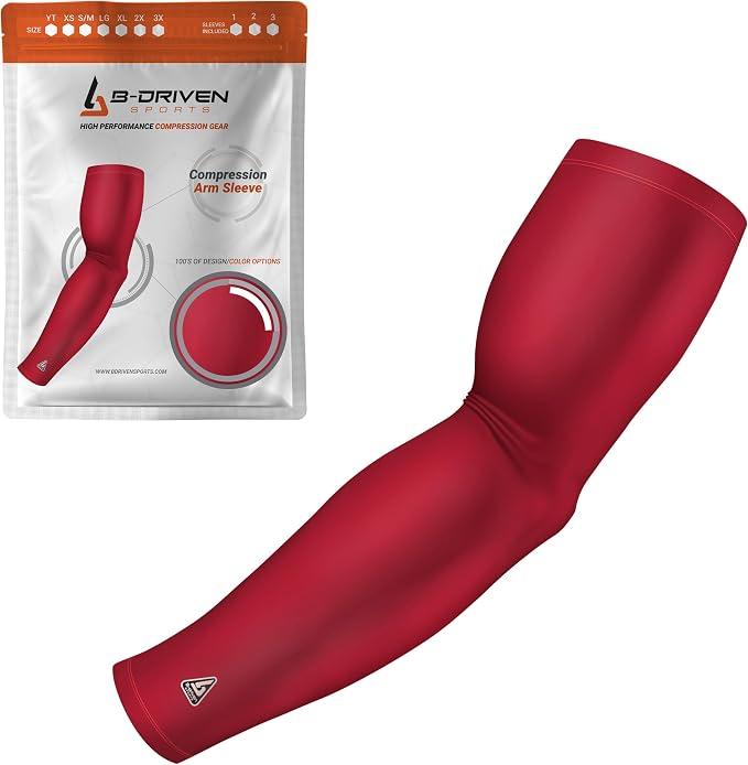 Pro-Fit Compression Arm Sleeve for Men, Women & Youth, Volleyball Baseball Basketball Weightlifting - Single