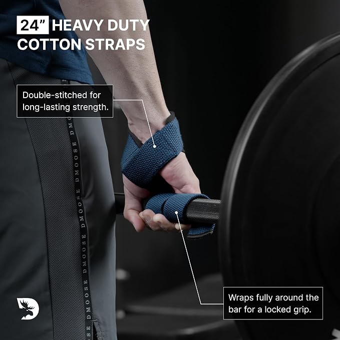 DMoose Fitness Lifting Straps 24" (Pair) - 5mm Padded Durable Wrist Straps for Weightlifting & Powerlifting - Cotton Lifting Strap with Silicone Grip for Men & Women - Deadlift Strap for Gym Workout