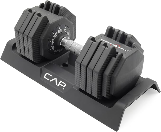 CAP ADJUSTABELL Adjustable Dumbbell Set, Premium Quick Select Adjustable Weights for Strength Training, Singles & Pairs, 12.5 LB, 25 LB & 55 LB, Round & Hex Dumbbells, Multiple Grip Handle Options