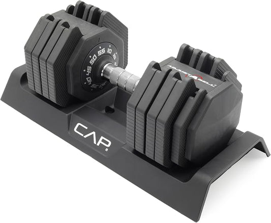 CAP ADJUSTABELL Adjustable Dumbbell Set, Premium Quick Select Adjustable Weights for Strength Training, Singles & Pairs, 12.5 LB, 25 LB & 55 LB, Round & Hex Dumbbells, Multiple Grip Handle Options