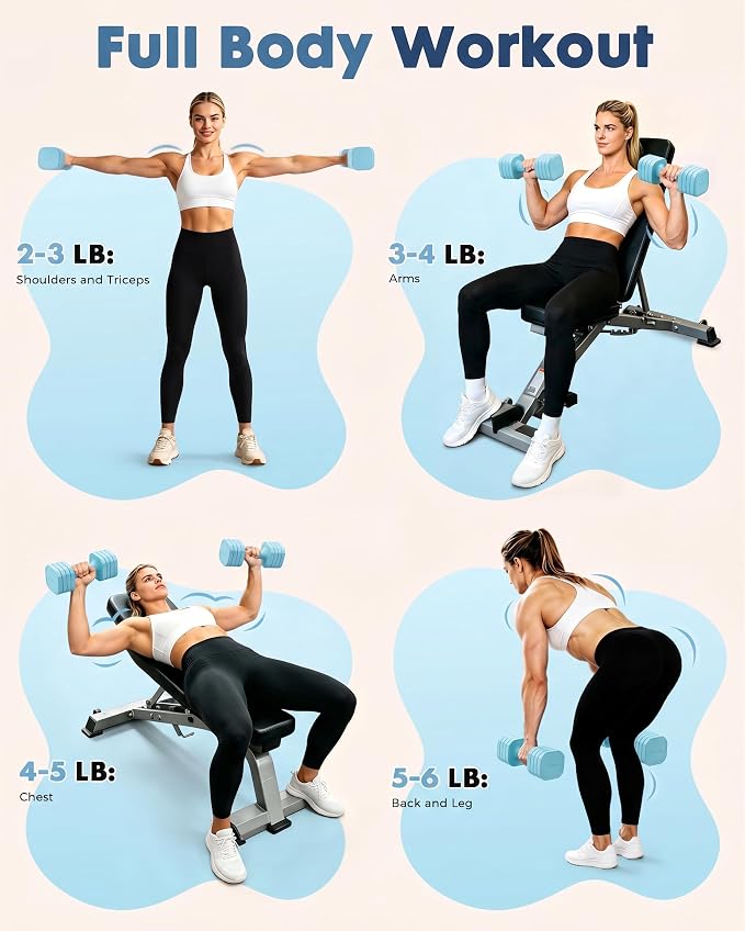 Equipro Hand Weights for Women at Home 6 LBS Adjustable Dumbbell Set of 2, Fast Adjust Dumbbells with TPU Soft Rubber Handle for Home Gym Exercise Training