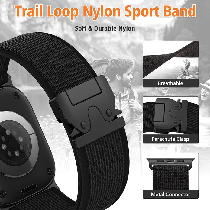 Elastic Sport Band for Apple Watch Ultra 3/2/1 Bands 49mm 46mm 45mm 44mm 42mm 41mm 40mm 38mm Men Women, Adjustable Parachute Buckle Nylon Fabric Wristband for iWatch Series 11 10 SE 9 8 7 6 5 4 3