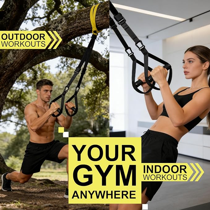 Home Resistance Training Kit - Sling Trainer with Door Anchor | Adjustable straps; Extra-grip handles; Pull ups, dips, rows; Max 500kg; Portable for home, travel & outdoor