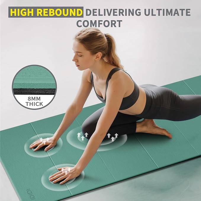 Foldable Yoga Mat Extra Large 74"×31.5" | Double-Sided Non-Slip,Extra Wide Foldable Design,8mm Extra Thick,Exercise Mat for Home, Studio and Travel Use