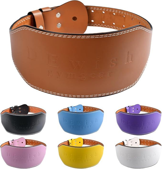 Leather Gym Fitness Belt, 4" & 6" Padded Lumbar Back Support, 10 Adjustable Holes for Weightlifting Powerlifting Bodybuilding Deadlift Squat Workout Strength Training