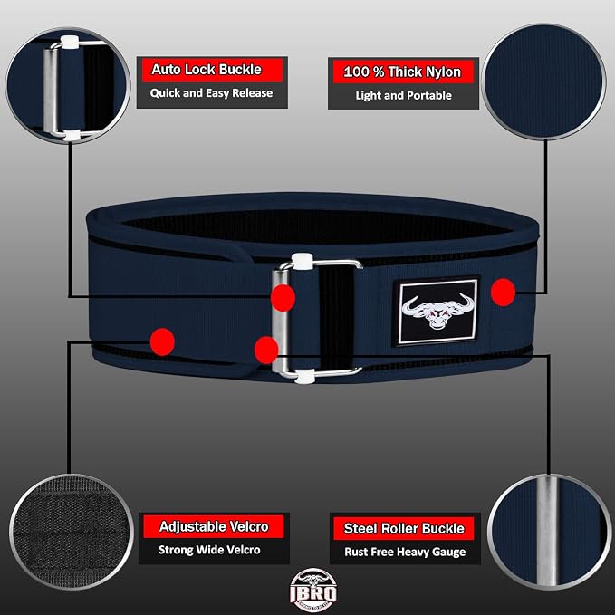 IBRO Quick Locking Premium Weight Lifting Belt - Back Support for Powerlifting, Cross Training & Gym Bodybuilding - 4 Inch Nylon Men and Women with Metal Buckle for Core Stability