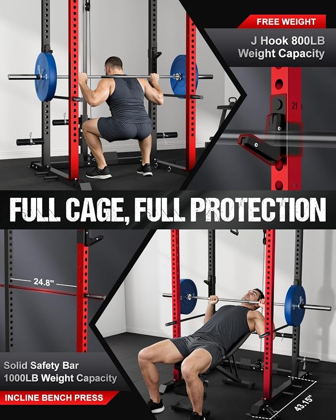 C1-V4 Power Cage, 2000LBS Squat Rack with LAT Pulldown, Multi-Function Weight Cage Strength Training Machine, Workout Cage with More Attachments for Home Gym Garage
