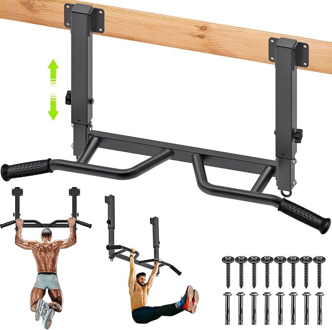 SELEWARE Heavy Duty Welded Pull Up Bar Wall/Joist/Ceiling Mount Chin Up Bar | Multifunctional Pull-up Bars w/Resistance Band Hooks for Home Gym Strength Training, Sturdy Steel Construction Support 500 lb