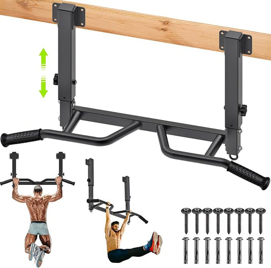 SELEWARE Heavy Duty Welded Pull Up Bar Wall/Joist/Ceiling Mount Chin Up Bar | Multifunctional Pull-up Bars w/Resistance Band Hooks for Home Gym Strength Training, Sturdy Steel Construction Support 500 lb