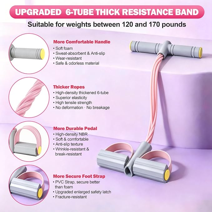 Multifunction Foot Pedal Resistance Bands with Handles, 6-Tube Elastic Yoga Exercise Bands, Home Gym Workout Equipment for Women & Men to Abs, Core, Leg, Arm, Waist Stretching