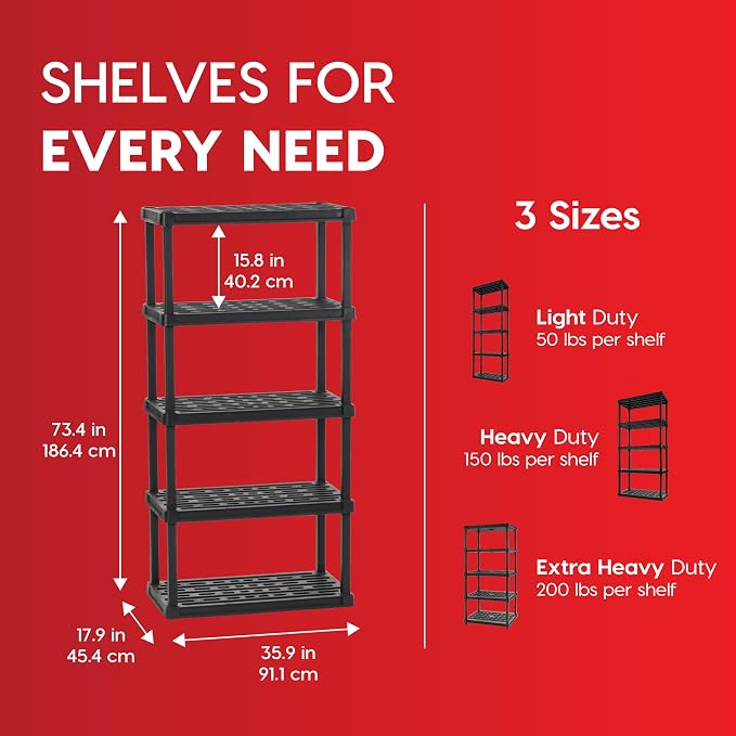 IRIS USA Plastic Storage Shelves |Made in USA| 73"H x 36"W x 18"D - Black | Heavy Duty Rack Organizer, 750lb Total Capacity, 150lb Per Shelf, Shelving Unit for Garage, Home, Warehouse & Gym