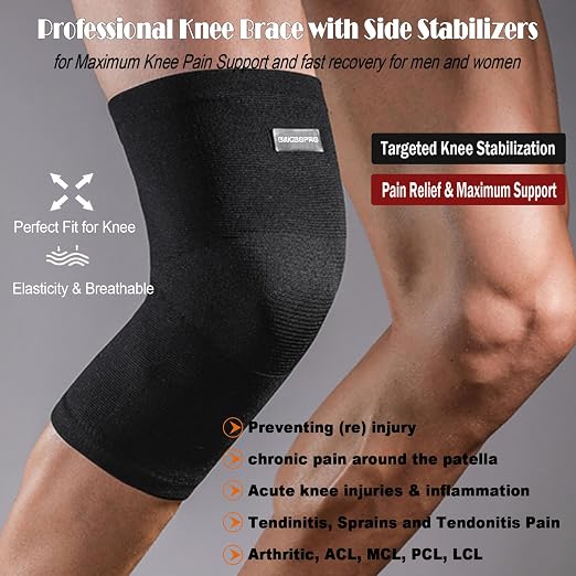 Knee Brace for Pain Relief - Knee Compression Sleeves for Men and Women, Knee Support Leg Brace for Meniscus Tear, Running,Weightlifting,Workout,ACL, Arthritis,Joint Pain Relief(Black,XL)