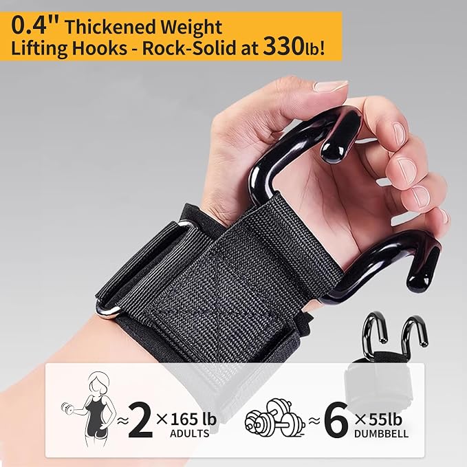 GPANDAG Weight Lifting Hooks for Men and Women (Pair) | 330 LB Heavy Duty Gym Lifting Wrist Strap Hook for Deadlifts, Pull-Ups, Strength Training, 0.4inch Grip Weightlifting Hooks