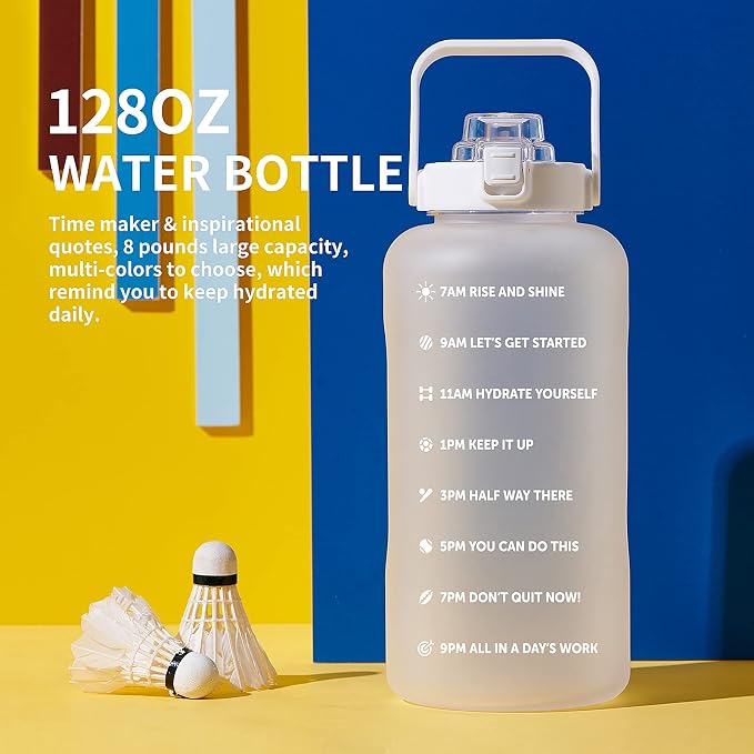 ST-YIBEN 64oz,100oz,128oz Large Motivational Water Bottle with Time Marker, Leakproof & BPA Free Half Gallon Big Water Bottle with Straw Handle Tritan Frosted Water Jug for Gym,Fitness,Outdoor Sports