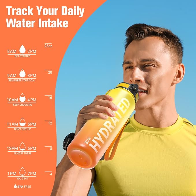 Sahara Sailor Water Bottle 25oz, Tritan Sports Bottle with Time Marker | Bpa Free, Leakproof Wide Mouth With Fast Flow Lid And Cleaning Brush, For Gym School Office Travel, 1 Count