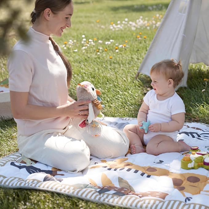 Momcozy Baby Play Mat for Floor, 50"x50" Thickened Playpen Mat | Playmate for Baby Tummy Time, Waterproof & Non-Slip, Foldable Outdoor Mat with Carrying Handle, Wild Parade