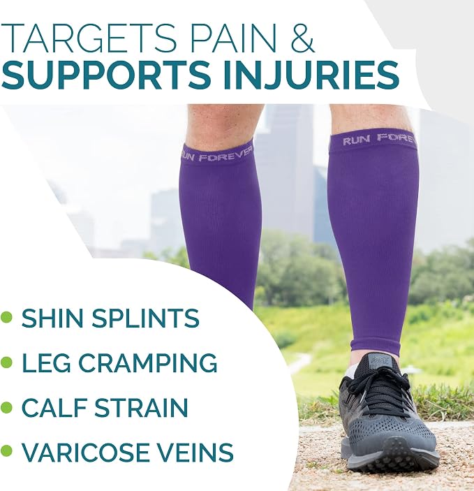 Run Forever Calf Compression Sleeve for Men & Women, 20-30mmHg Compression | Leg Sleeve for Shin Splints, Varicose Veins, Swelling & Pain Relief | Footless socks for Running, Cycling & Travel
