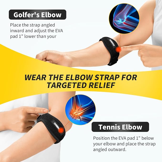 CAMBIVO 2 Pack Tennis Elbow Brace Strap for Tendonitis, Black | EVA Compression Pad, Adjustable Strap with Premium Velcro, for Men and Women, Golfer's Elbow, Counterforce Brace, Breathable