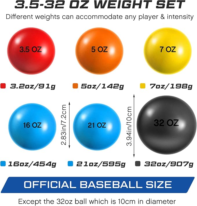 Hungdao 6 Pcs Weighted Plyo Training Balls Variable Plyo Weighted Balls Practice Weighted Baseball Weighted Ball Set for Throwing Pitching Power Improving Accessories, 6 Colors