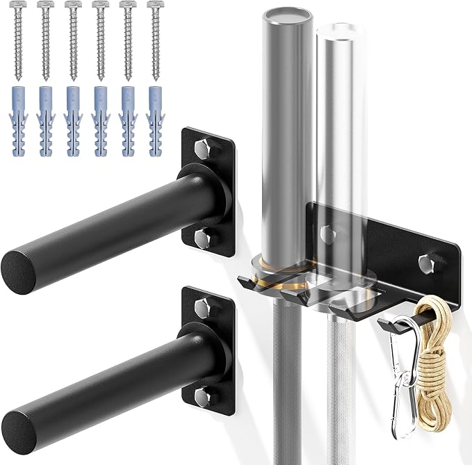 Weight Rack for Home Gym, Weight Plate Rack and Barbell Hanger Set - Heavy Duty Powder Coated Barbell Rack & Wall Mounted Weight Plate Holder for Garage Gym Organization