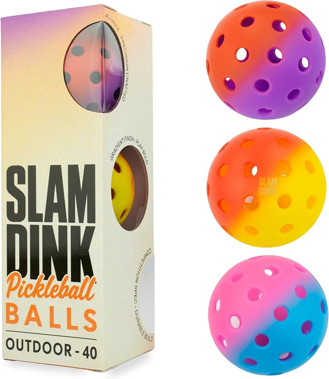Outdoor Pickleball Balls, Slam Dink 40-Hole Gradient, 3 Colours Gift | Durable outdoor pickleballs built to withstand hard courts without cracking. A colorful gift players actually use.