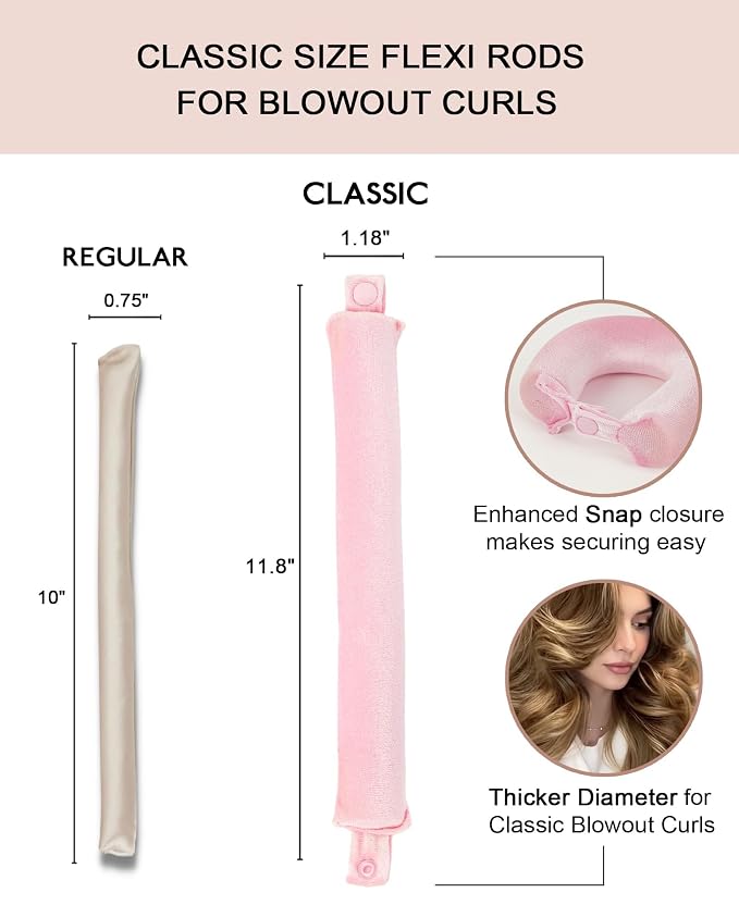Classic Heatless Curls Overnight Rods - Upgraded Directional Grip Velvet Heatless Hair Curler to Sleep in No Heat Heatless Curling Flexi Rods Foam Hair Rollers for Blowout Look Medium & Long Hair