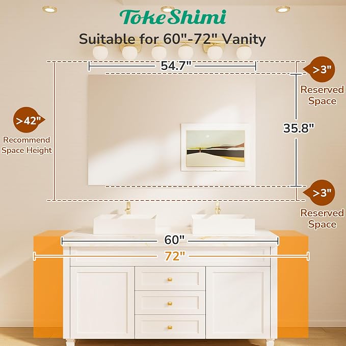 55x36 Frameless Bathroom Vanity Mirrors for Over Sink, Modern Rectangle Bathroom Mirrors for Wall with Polished Edge Shatterproof Decorative Mirror for Bedroom, Living Room, Entryway