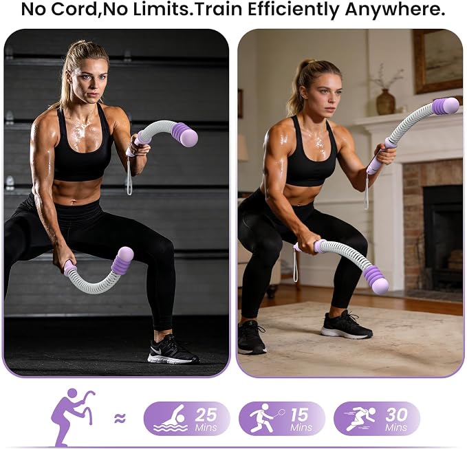 2 Pcs Weighted Cordless Battle Ropes, Portable Ropeless Exercise Rope with Non-Slip Handle, Low-Noise Adjustable Resistance for Home Gym, HIIT & Low-Impact Cardio Strength Training (Purple)