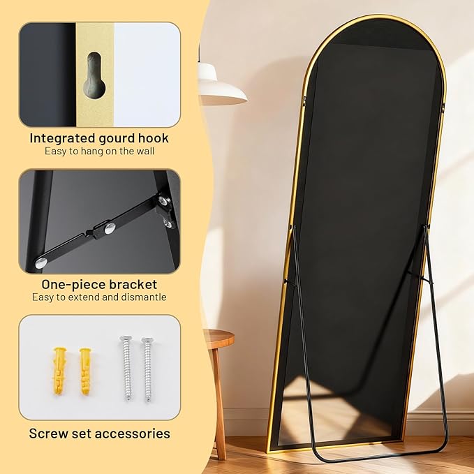 Simple Deluxe Arched Full Length Mirror, 71"x26"Large Floor Mirrors, for Wall Door Bedroom Bathroom Living Room (Gold)