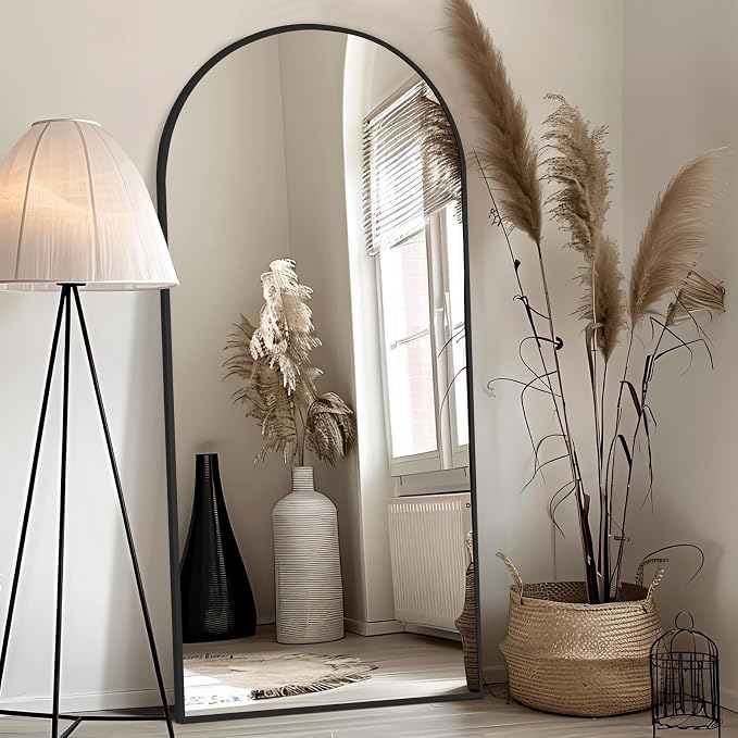 MirrMuse 71''x32'' Large Arched Floor Mirror Full Length with Stand, Black | Aluminum Alloy Frame and Tempered Glass, for Bedroom Living Room Gym, Wall Mounted or Leaning Against Wall