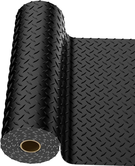 4x20 FT Garage Floor Mat, 2.8mm Thickened Diamond Plate | PVC Flooring Roll for Under Car/Golf Cart/Motorcycle, Garage Mat for Warehouse/Basement/Gyms/Trailer, Tapes Included, Black