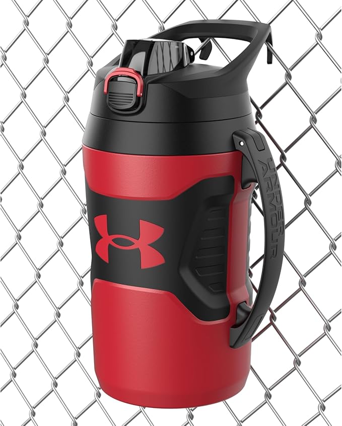Under Armour Insulated Water Bottle with Handle & Fence Hook, Half Gallon Sports Water Jug, Leak-Resistant & BPA-Free for Baseball, Football & Gym - Red/Black, 64oz