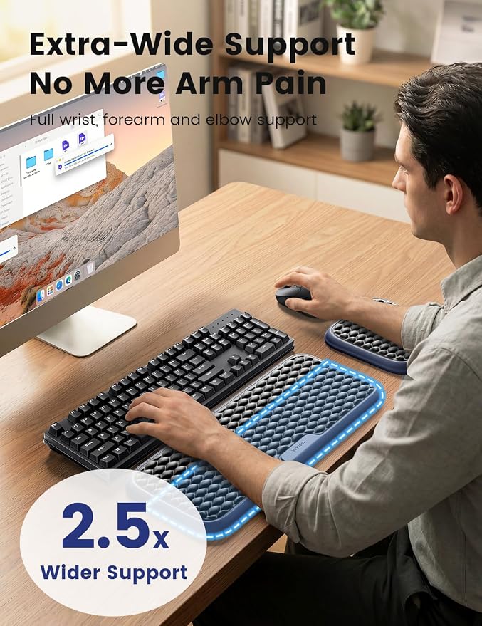 Vaydeer Extra Large Wrist Rest Set for Keyboard and Mouse, Computer Ergonomic Wrist Support, Armrest Elbow Pad Mouse Rest, Typing Pain Relief Soft Memory Foam Desk Cushion for Office Work Gaming