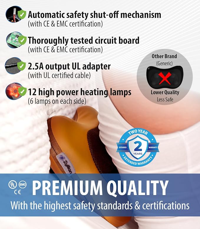 Zyllion ZMA-13 Back and Neck Massager with Heat for Pain Relief, Brown | Shiatsu, Deep Tissue, 3D, Electric, Kneading, Massage Pillow, Muscle Therapy, Doctor Recommended, Car Adapter, Not Cordless