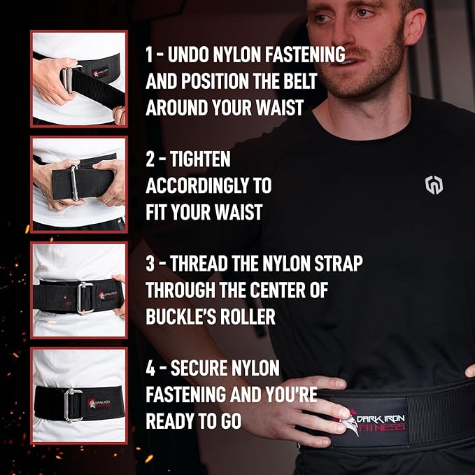 Dark Iron Fitness Self-Locking Weight Lifting Belt for Powerlifting, Squats, Premium Gym Core & Back Support, Weightlifting Training Equipment