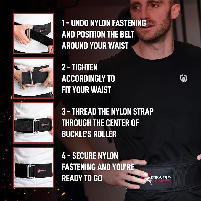 Dark Iron Fitness Self-Locking Weight Lifting Belt for Powerlifting, Squats, Premium Gym Core & Back Support, Weightlifting Training Equipment