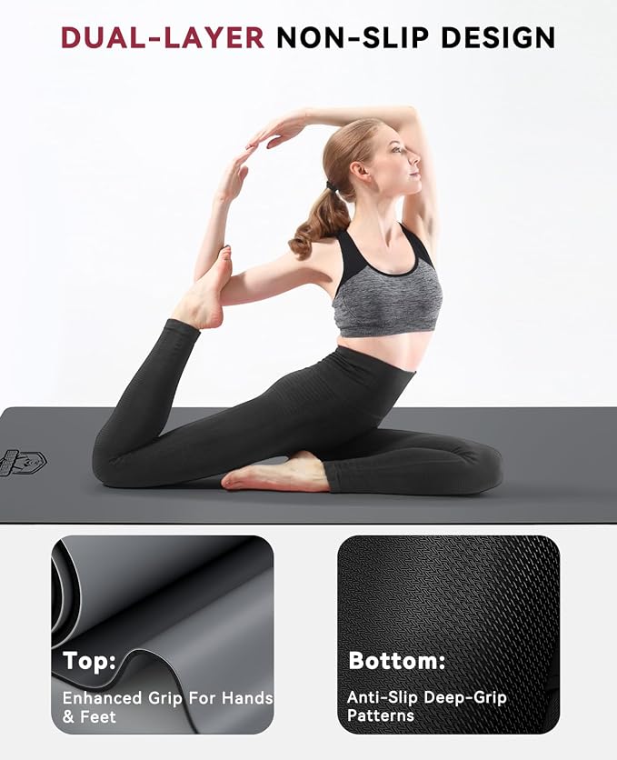 HAPBEAR Large Yoga Mat - 72"×30" Double-Sided Rubber Exercise & Workout Mat - Non-Slip Textured Surface - 5mm Thick Cushioned for Joints - Shock-Absorbing & Durable for Fitness (Yoga, Pilates) - Bonus Oxford Bag Included