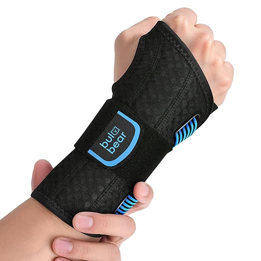 Carpal Tunnel Wrist Brace with Removable Splints, Breathable Wrist Support for Men & Women, Night & Work Support, Pain Relief, Tendonitis, Sprain, Rigid Hand Brace for Arthritis, Right Hand (S/M, Black/Blue)