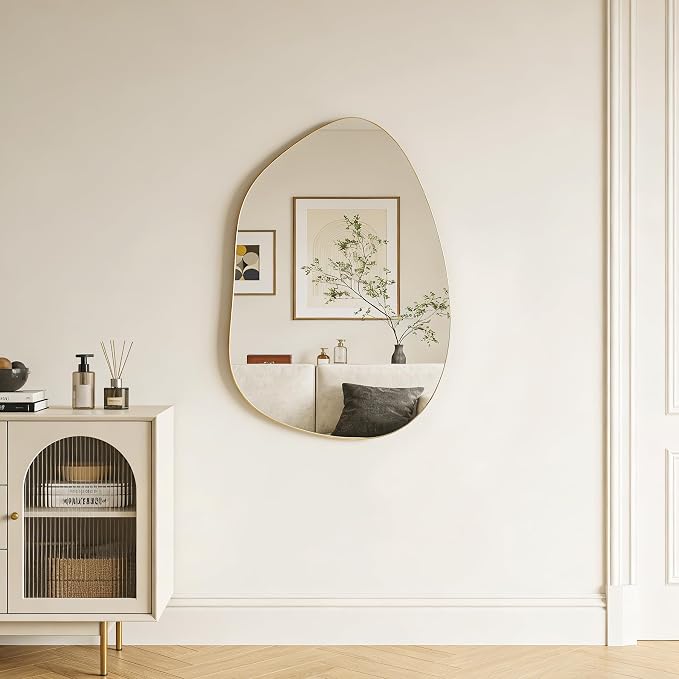 Irregular Wall Mirror Asymmetrical Mirror, Gold Mirror for Bathroom Living Room Entryway Bedroom, Decorative Modern Mirror, Tempered Glass, Shatterproof, Hangs Horizontally or Vertically (32" x 24")