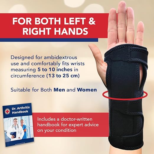 Dr. Arthritis Nighttime Pain Relief Wrist Brace for Carpal Tunnel, Tendonitis, Arthritis | Fits & Soothes Aches in Both Hands | Palm Cushion Beads for Hot Spots | Breathable Fabric (1 Pack - Black)