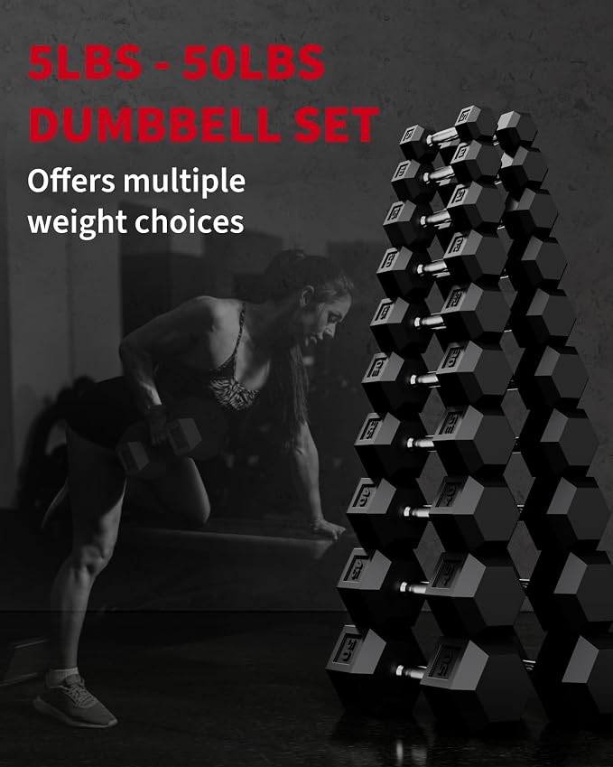 Garvee 5-50 LB Hex Dumbbell Set of 2, Hand Weights Dumbbells Pair | With Cast Iron Core, Rubber Encased Coating and Textured Carbon Steel Handle for Home Gym Strength Training
