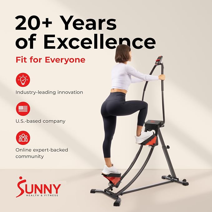 Sunny Health & Fitness Stair Stepper for Home | SunnyFit App Connection, Long Stride Length, Home Gym Exercise, Compact Foldable, Leg and Glute Training