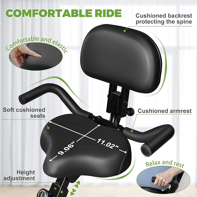 Caromix Folding Exercise Bike, 5 in 1 Stationary Bike with 16-Level Adjustable Magnetic Resistance, 330LB Capacity Indoor Workout Bike, Foldable Exercise Bike for Seniors and Adult