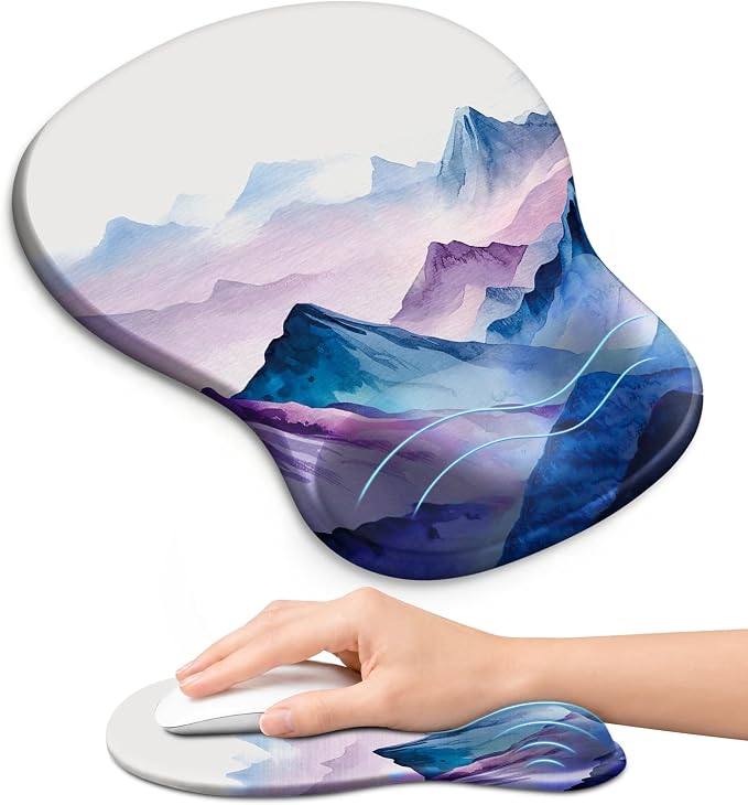 Ergonomic Mouse Pad with Wrist Rest, Gel Wrist Support, Peaks | 10.2 x 7.6 in Mouse Pad with Smooth Fabric Surface and Non-Slip Rubber Base for Office, Home, Study, and Gaming