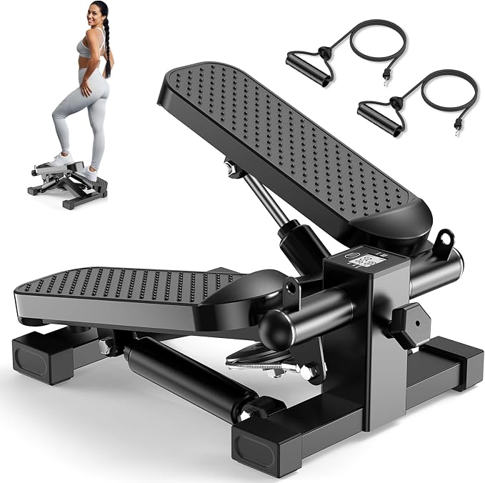 Mini Steppers for Exercise At-Home, Step Fitness Machines with Resistance Bands and LCD Monitor, Mini Stair Stepper with 220 LBS Loading Capacity for Daily Workout