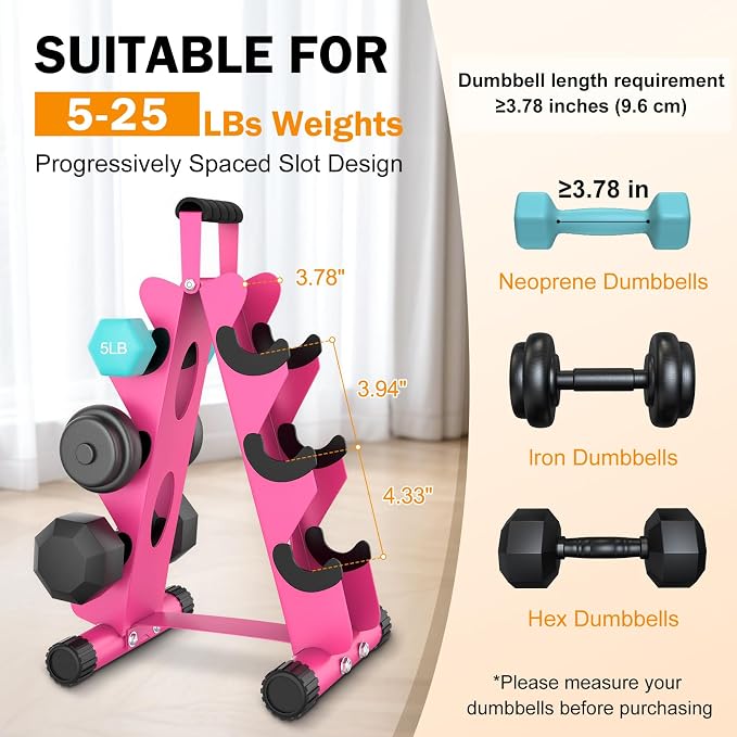 AmazeFan 5 Tier | 3-Tier Dumbbell Rack Stand Only, A-Frame Design Weight Rack with Handle, Weights Metal Strength Training Dumbbells Storage Rack for Home Gym Space Saver (Dumbells not Included)