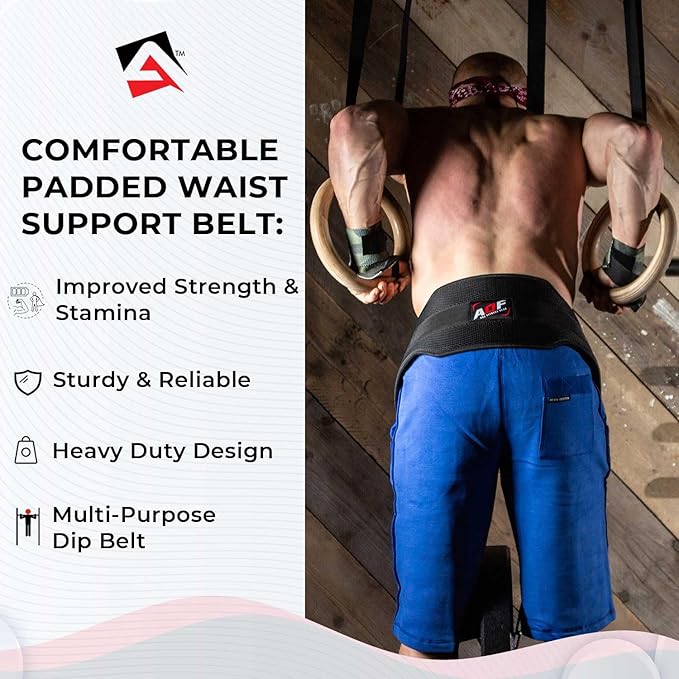 AQF Dip Belt with 36" Steel Chain - Neoprene Padded Back Support Belt | Secure Carabiners for Weighted Pull ups, Dips, Gym, Powerlifting, Bodybuilding, Squat & Fitness