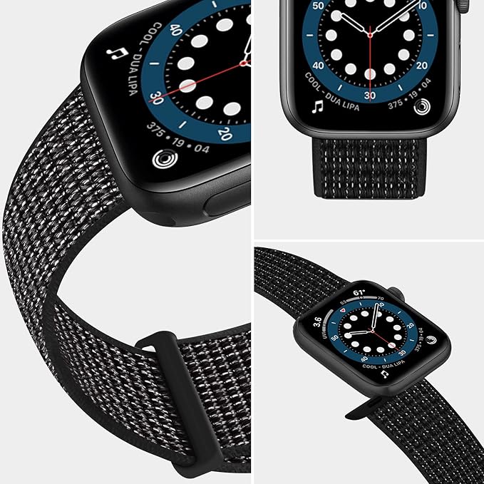 Sport Loop Band Compatible with Apple Watch Band 38mm 40mm 42mm 44mm iWatch Series 6 5 SE 4 3 2 1 Strap, Nylon Velcro Women Men Stretchy Elastic Braided Adjustable Wristband, 42mm 44mm Laser Black | Braided Nylon Band for Apple Watch 42mm 44mm, Adjusta...